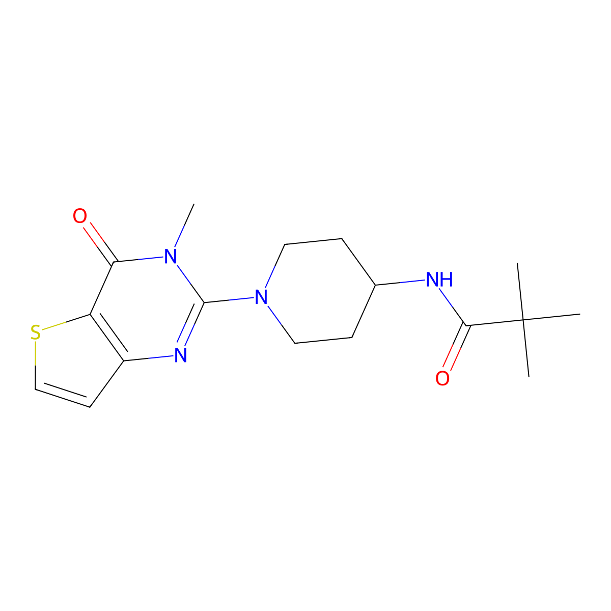 2,2-dimethyl-N-(1-{3-methyl-4-oxo-3H,4H-thieno[3,2-d]pyrimidin-2-yl}piperidin-4-yl)propanamide molecular structure, CAS 2742034-69-9