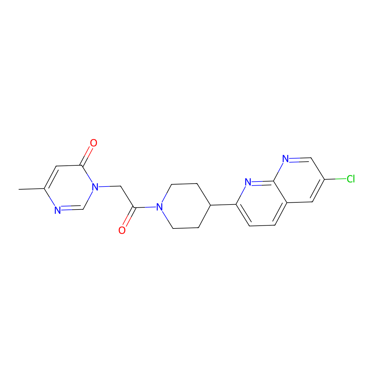 3-{2-[4-(6-Chloro-1,8-naphthyridin-2-yl)piperidin-1-yl]-2-oxoethyl}-6-methyl-3,4-dihydropyrimidin-4-one molecular structure, CAS 2742034-71-3