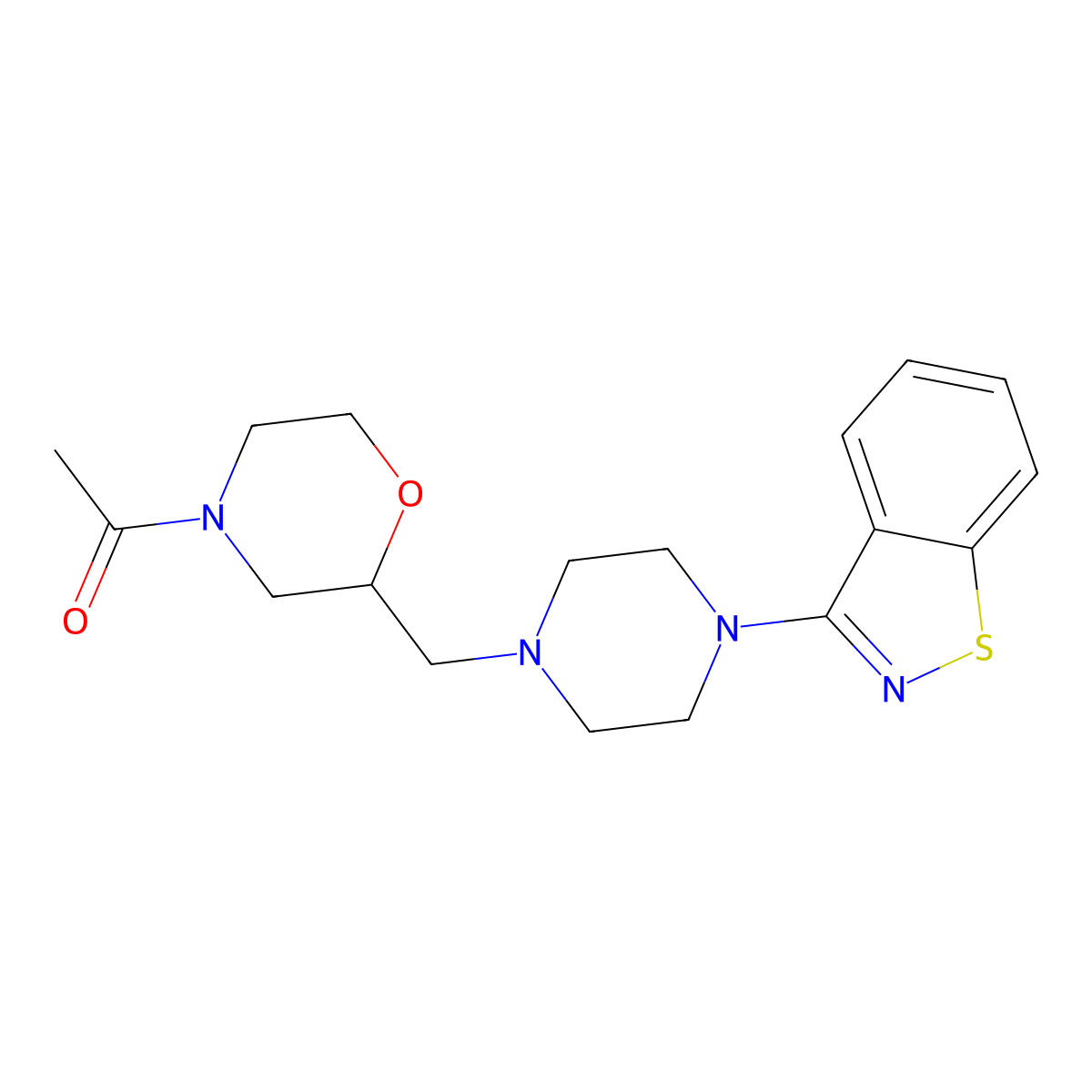 1-(2-{[4-(1,2-Benzothiazol-3-yl)piperazin-1-yl]methyl}morpholin-4-yl)ethan-1-one molecular structure, CAS 2742034-77-9