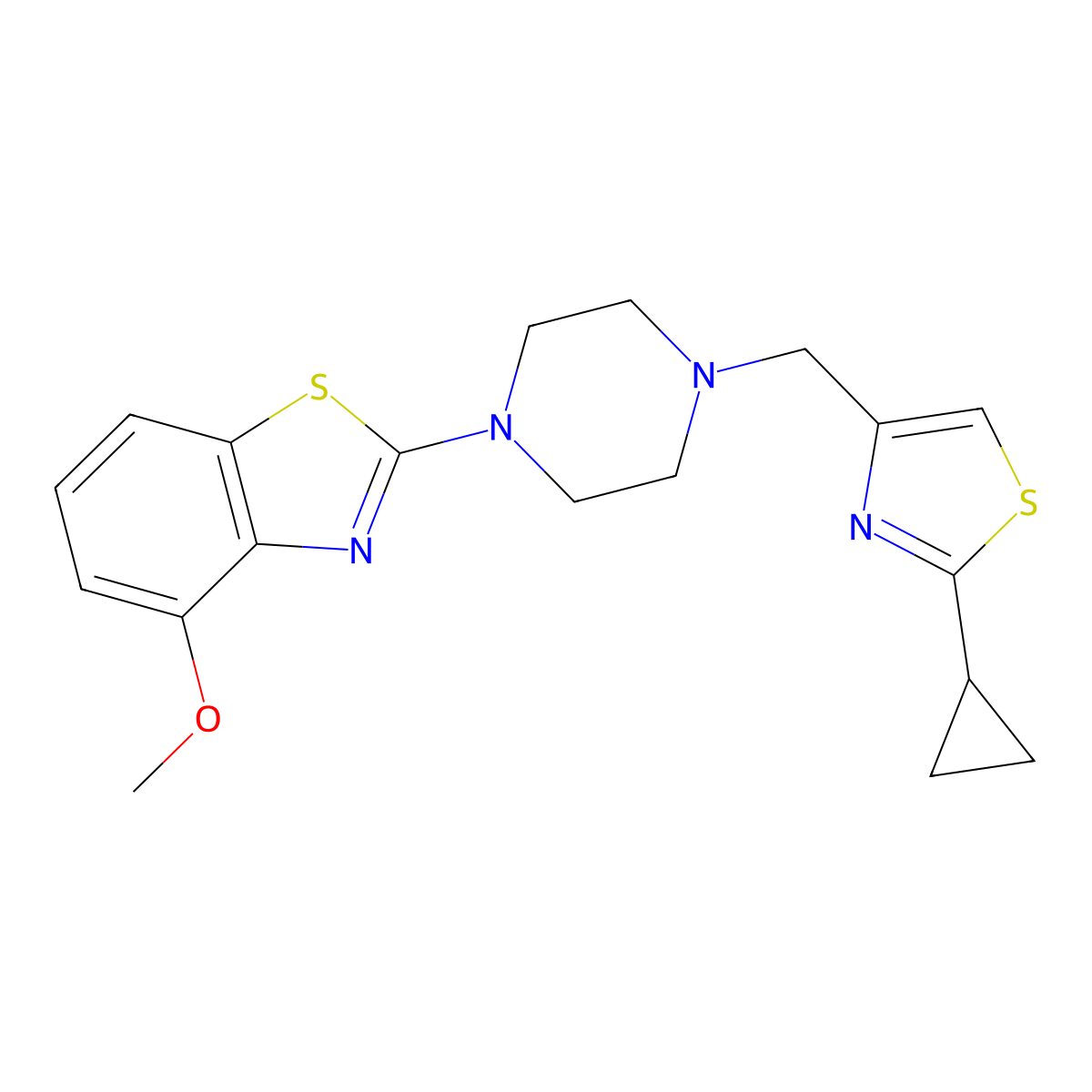2-{4-[(2-Cyclopropyl-1,3-thiazol-4-yl)methyl]piperazin-1-yl}-4-methoxy-1,3-benzothiazole molecular structure, CAS 2742034-79-1