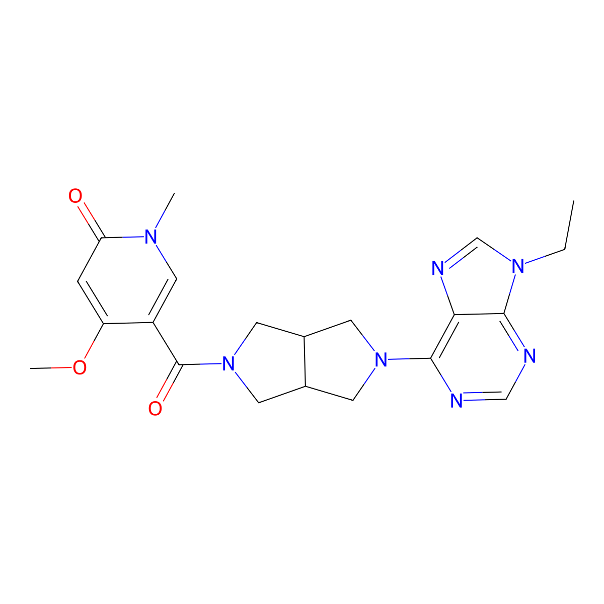 5-[5-(9-ethyl-9H-purin-6-yl)-octahydropyrrolo[3,4-c]pyrrole-2-carbonyl]-4-methoxy-1-methyl-1,2-dihydropyridin-2-one molecular structure, CAS 2742034-84-8