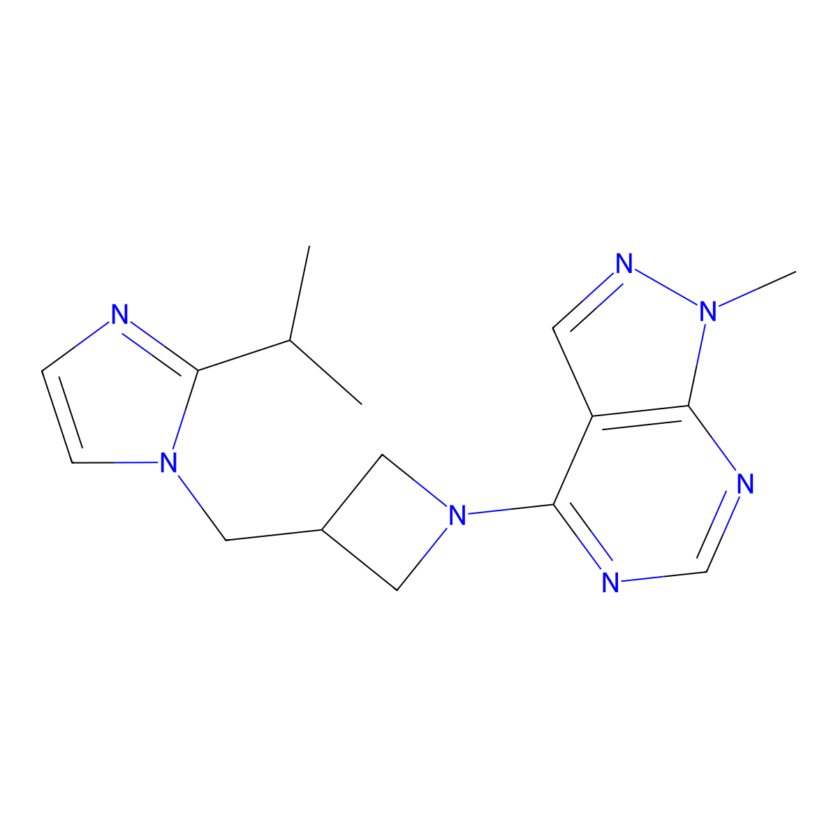 1-[(1-{1-methyl-1H-pyrazolo[3,4-d]pyrimidin-4-yl}azetidin-3-yl)methyl]-2-(propan-2-yl)-1H-imidazole molecular structure, CAS 2742034-86-0