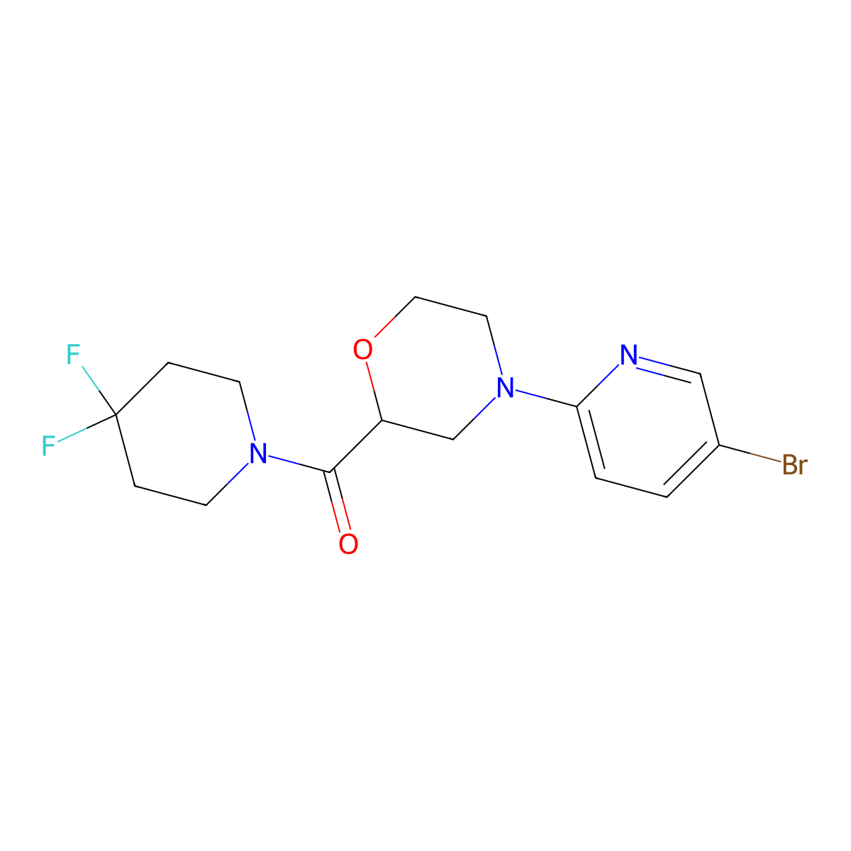 4-(5-Bromopyridin-2-yl)-2-(4,4-difluoropiperidine-1-carbonyl)morpholine molecular structure, CAS 2742034-94-0