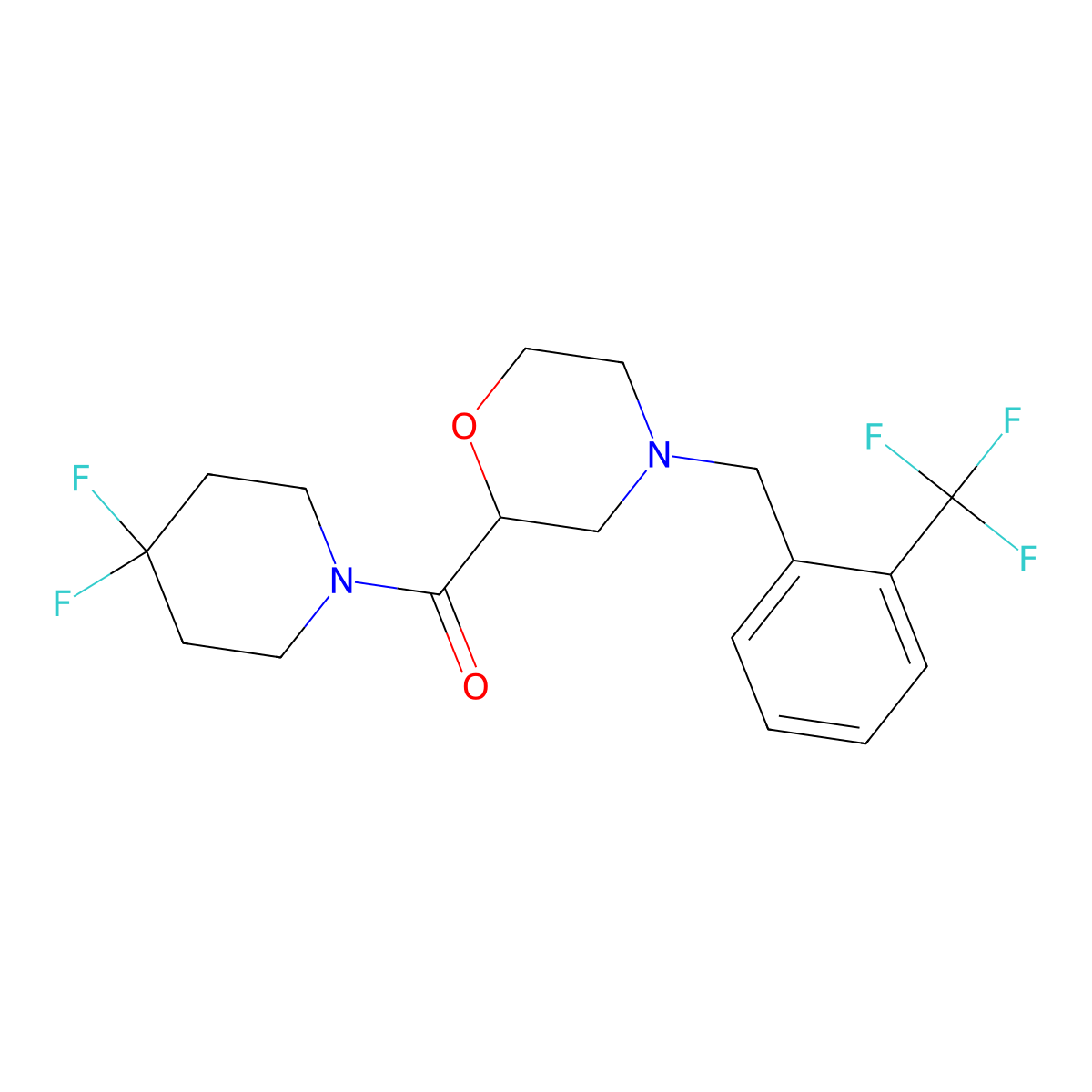 2-(4,4-Difluoropiperidine-1-carbonyl)-4-{[2-(trifluoromethyl)phenyl]methyl}morpholine molecular structure, CAS 2742034-95-1