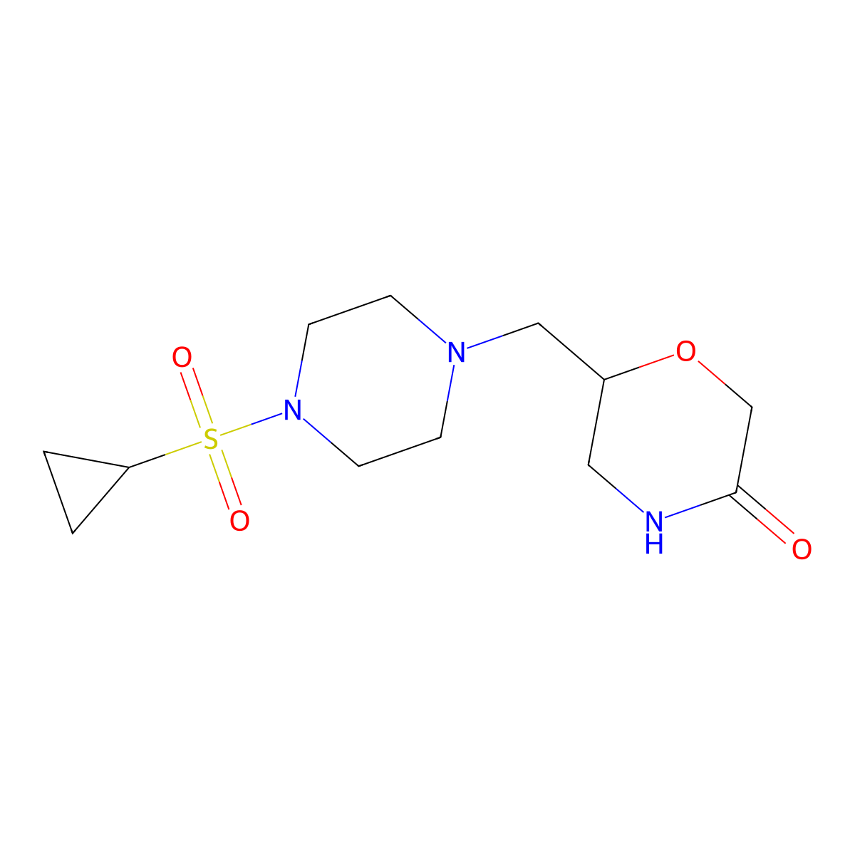 6-{[4-(Cyclopropanesulfonyl)piperazin-1-yl]methyl}morpholin-3-one molecular structure, CAS 2742034-98-4