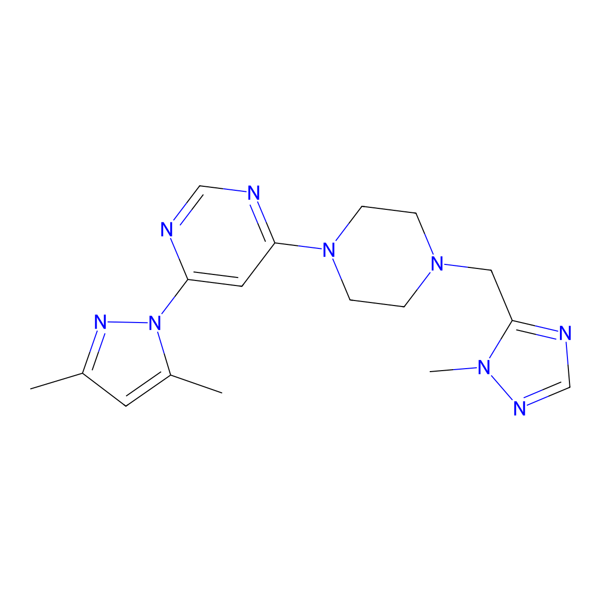 4-(3,5-dimethyl-1H-pyrazol-1-yl)-6-{4-[(1-methyl-1H-1,2,4-triazol-5-yl)methyl]piperazin-1-yl}pyrimidine molecular structure, CAS 2742035-00-1