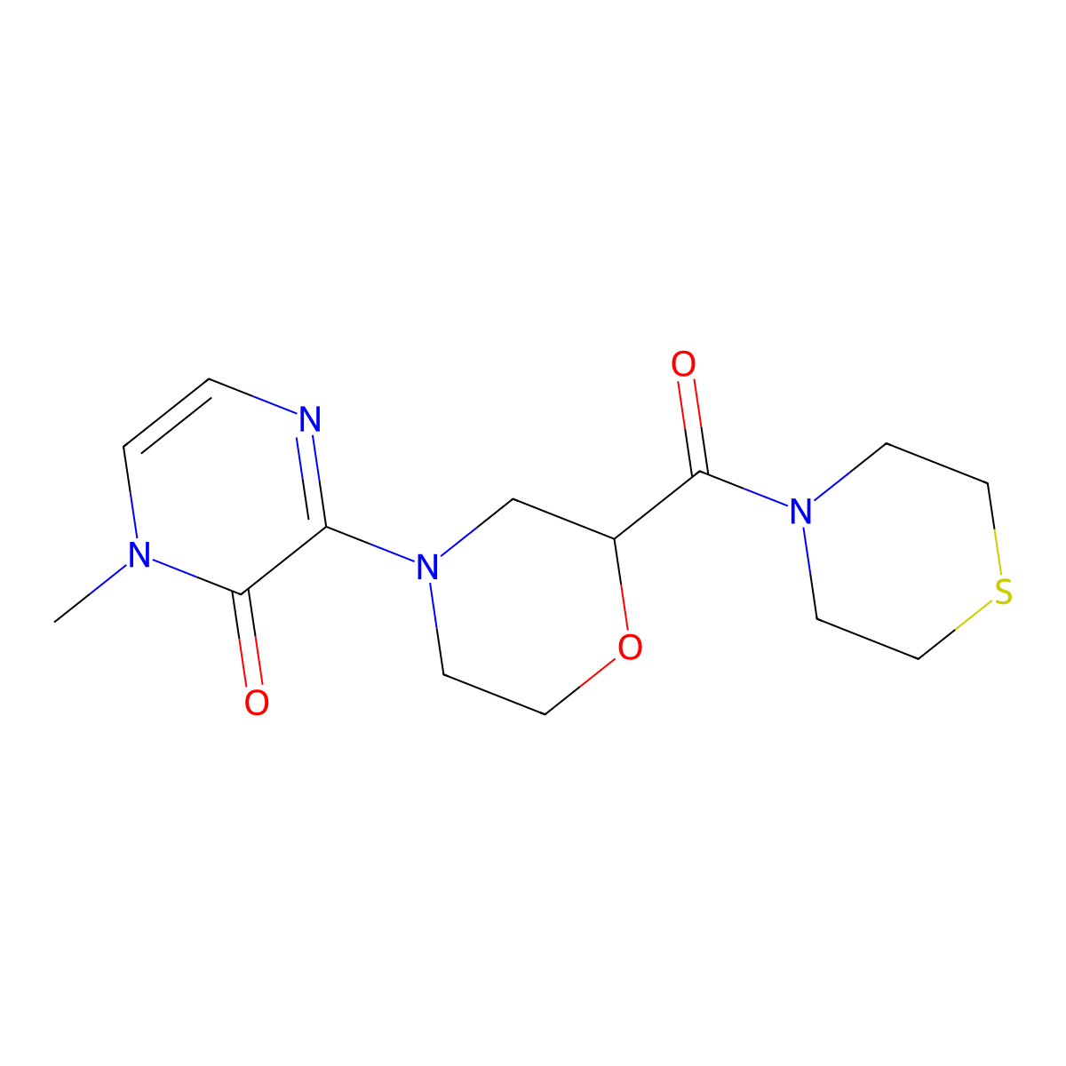 1-Methyl-3-[2-(thiomorpholine-4-carbonyl)morpholin-4-yl]-1,2-dihydropyrazin-2-one molecular structure, CAS 2742035-03-4