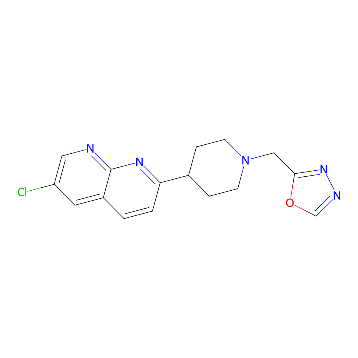 6-Chloro-2-{1-[(1,3,4-oxadiazol-2-yl)methyl]piperidin-4-yl}-1,8-naphthyridine molecular structure, CAS 2742035-04-5