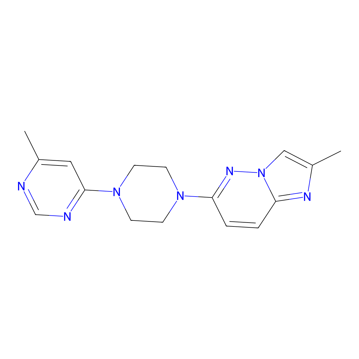 4-Methyl-6-(4-{2-methylimidazo[1,2-b]pyridazin-6-yl}piperazin-1-yl)pyrimidine molecular structure, CAS 2742035-05-6