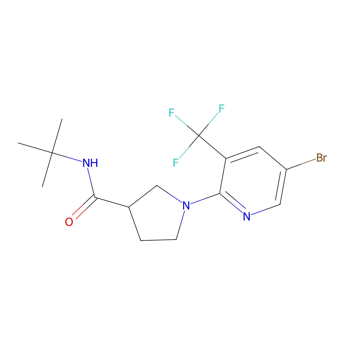 1-[5-bromo-3-(trifluoromethyl)pyridin-2-yl]-N-tert-butylpyrrolidine-3-carboxamide molecular structure, CAS 2742035-06-7