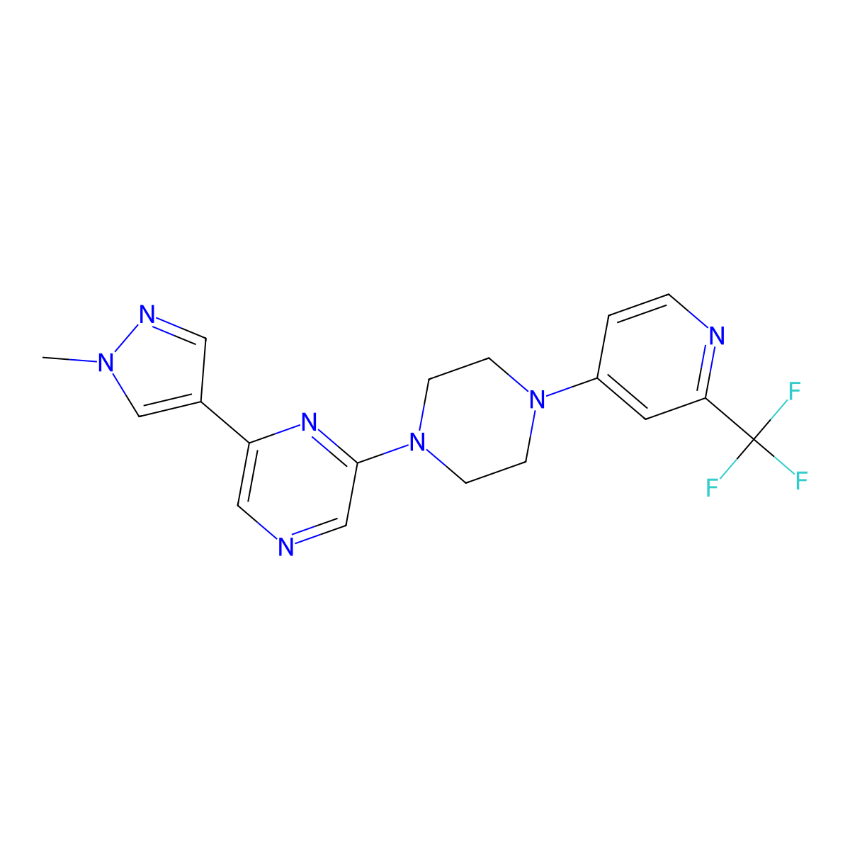 2-(1-methyl-1H-pyrazol-4-yl)-6-{4-[2-(trifluoromethyl)pyridin-4-yl]piperazin-1-yl}pyrazine molecular structure, CAS 2742035-09-0