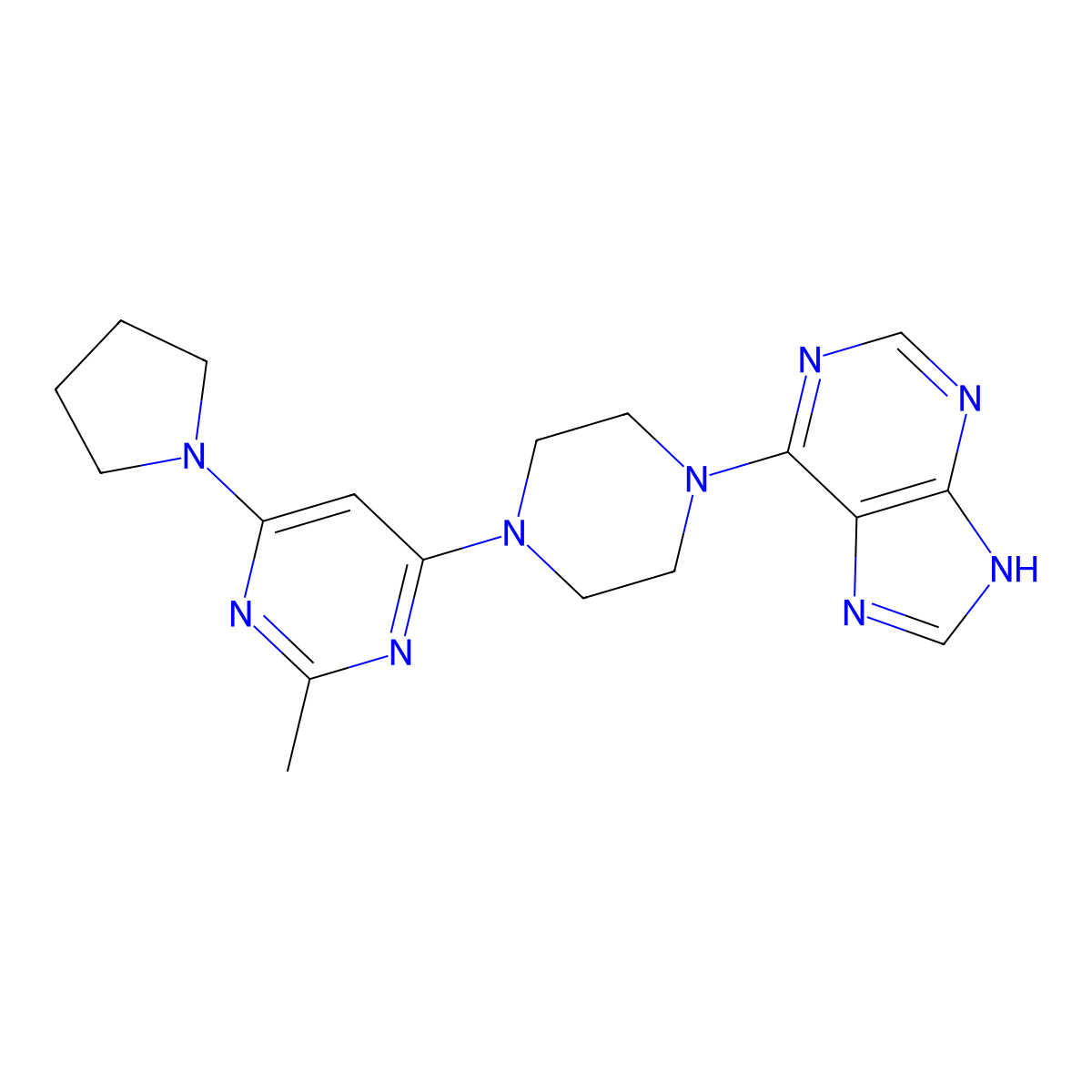 6-{4-[2-methyl-6-(pyrrolidin-1-yl)pyrimidin-4-yl]piperazin-1-yl}-9H-purine molecular structure, CAS 2742035-15-8