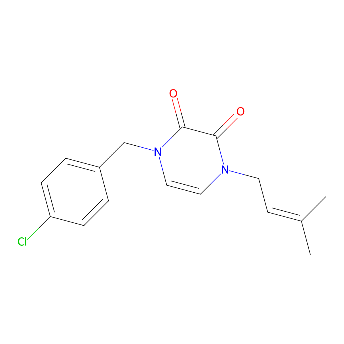 1-[(4-Chlorophenyl)methyl]-4-(3-methylbut-2-en-1-yl)-1,2,3,4-tetrahydropyrazine-2,3-dione molecular structure, CAS 2742035-27-2