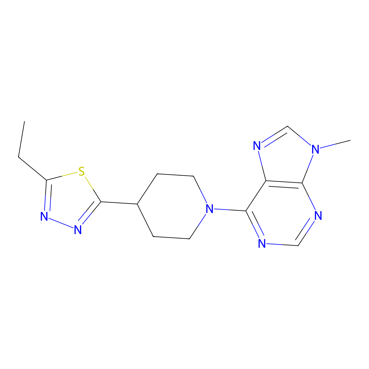 6-[4-(5-ethyl-1,3,4-thiadiazol-2-yl)piperidin-1-yl]-9-methyl-9H-purine molecular structure, CAS 2742035-31-8