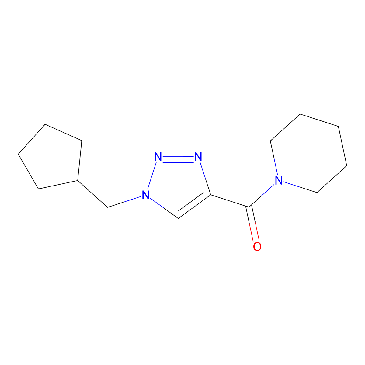 1-[1-(cyclopentylmethyl)-1H-1,2,3-triazole-4-carbonyl]piperidine molecular structure, CAS 2742035-33-0