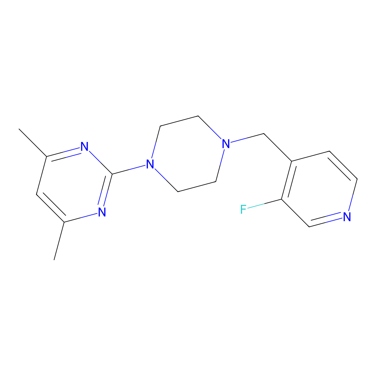 2-{4-[(3-Fluoropyridin-4-yl)methyl]piperazin-1-yl}-4,6-dimethylpyrimidine molecular structure, CAS 2742035-39-6