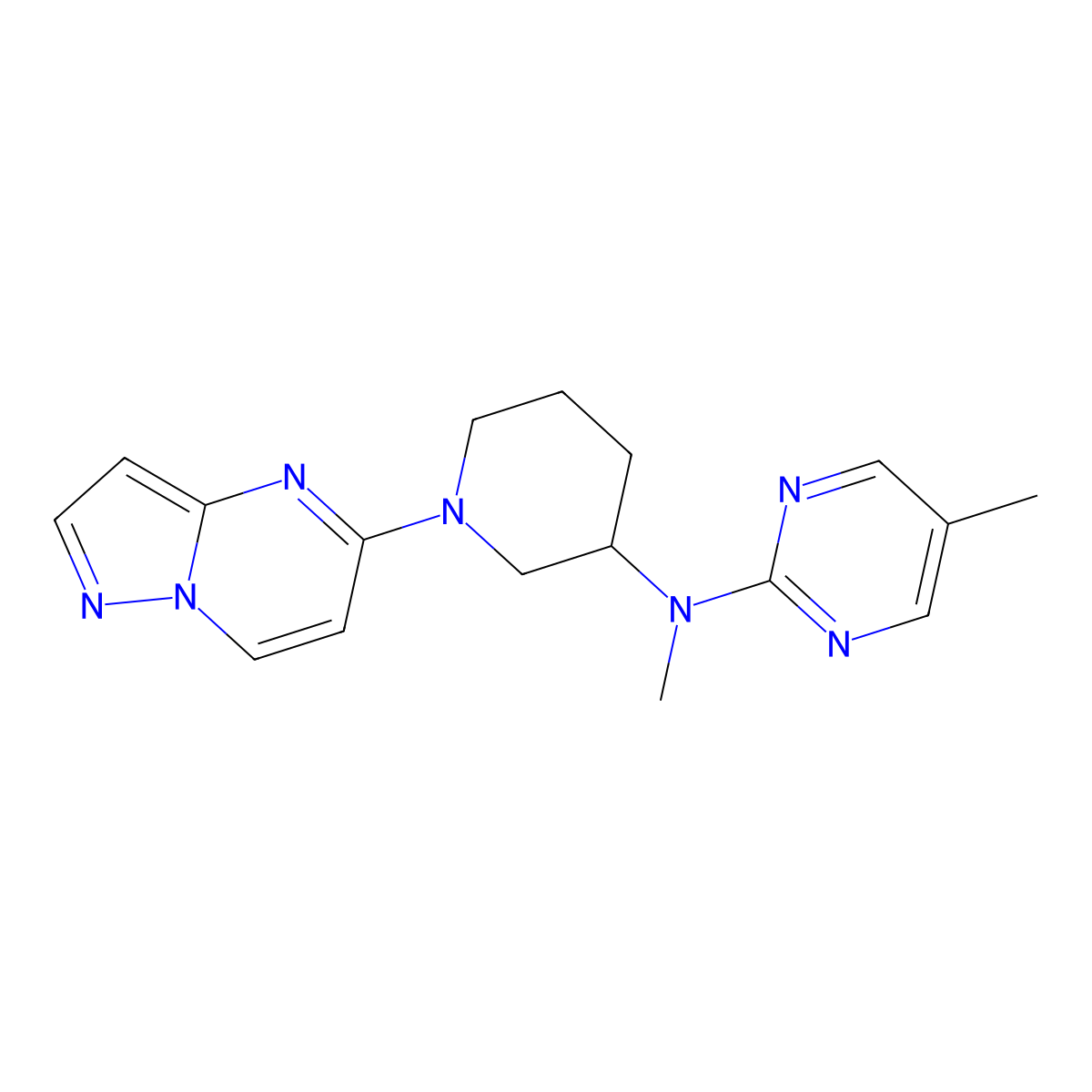 N,5-dimethyl-N-(1-{pyrazolo[1,5-a]pyrimidin-5-yl}piperidin-3-yl)pyrimidin-2-amine molecular structure, CAS 2742035-41-0