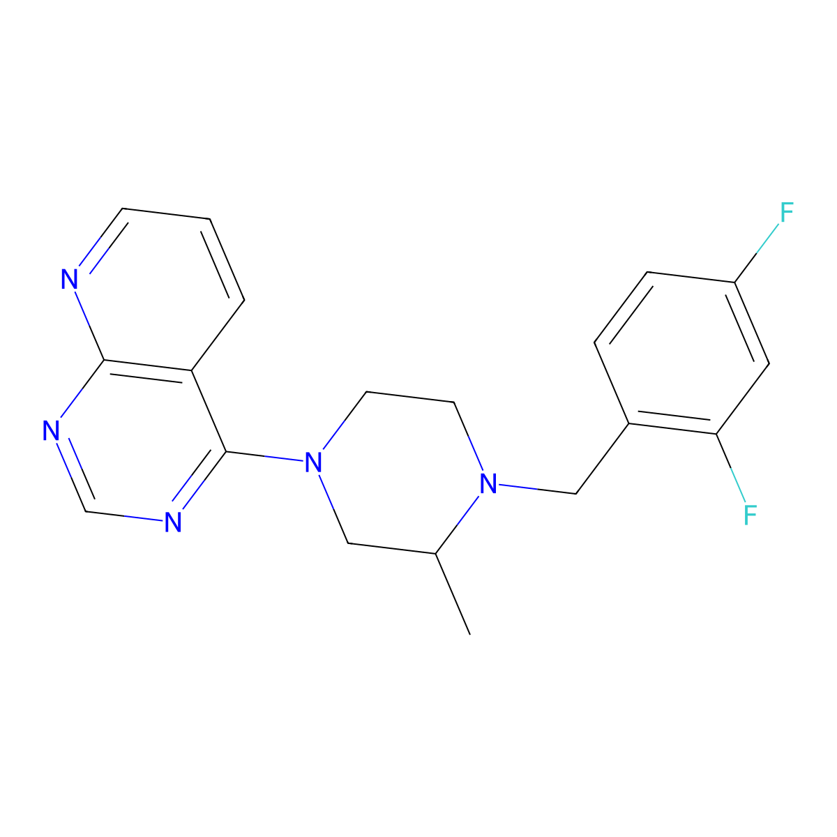 4-[4-[(2,4-Difluorophenyl)methyl]-3-methylpiperazin-1-yl]pyrido[2,3-d]pyrimidine molecular structure, CAS 2742035-46-5