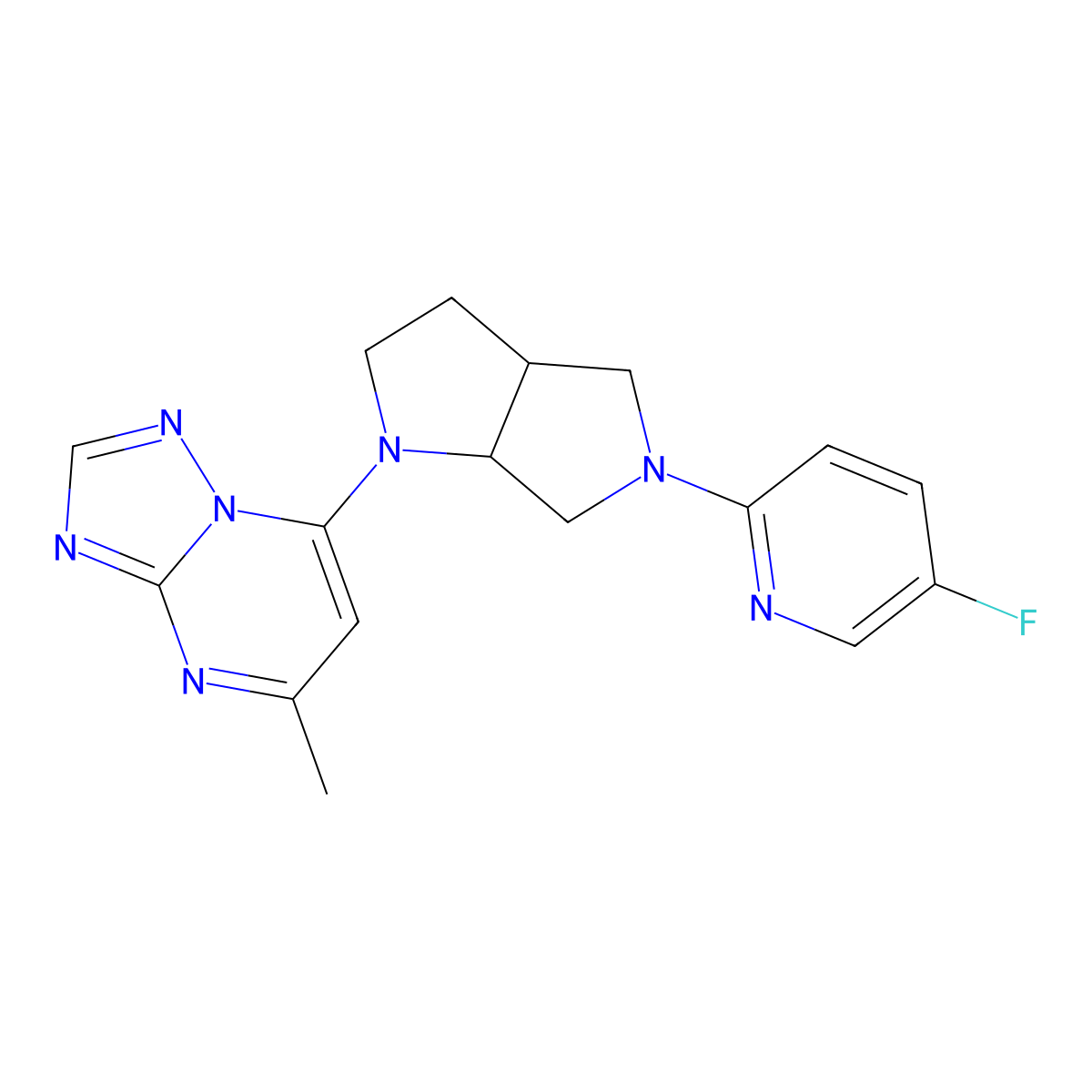 5-Fluoro-2-(1-{5-methyl-[1,2,4]triazolo[1,5-a]pyrimidin-7-yl}-octahydropyrrolo[2,3-c]pyrrol-5-yl)pyridine molecular structure, CAS 2742035-47-6