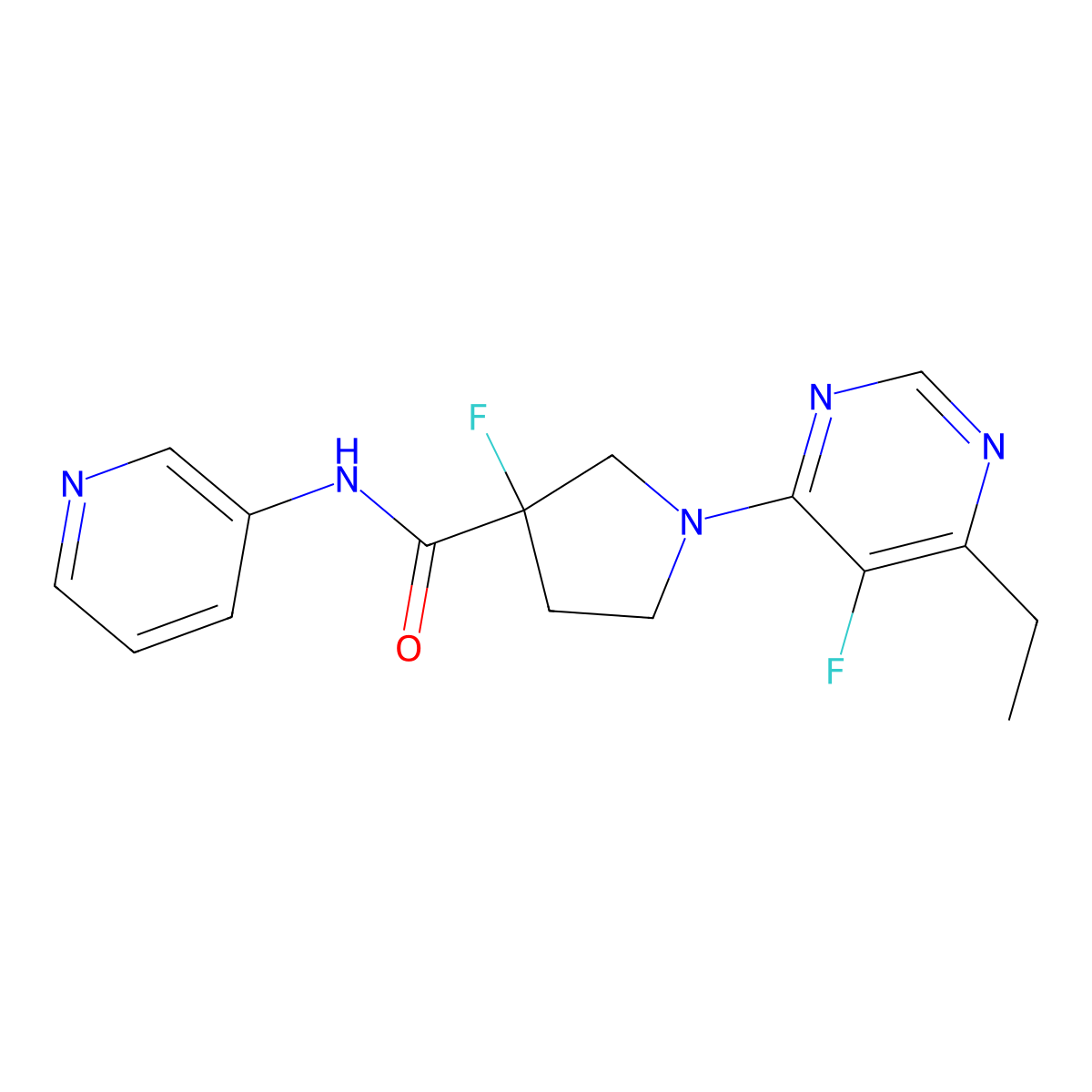 1-(6-ethyl-5-fluoropyrimidin-4-yl)-3-fluoro-N-(pyridin-3-yl)pyrrolidine-3-carboxamide molecular structure, CAS 2742035-51-2