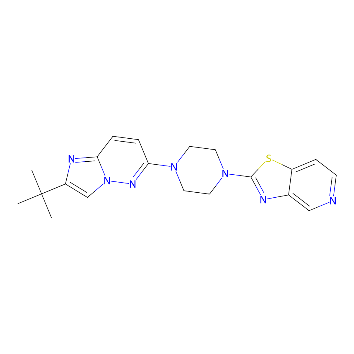 1-{2-Tert-butylimidazo[1,2-b]pyridazin-6-yl}-4-{[1,3]thiazolo[4,5-c]pyridin-2-yl}piperazine molecular structure, CAS 2742035-53-4