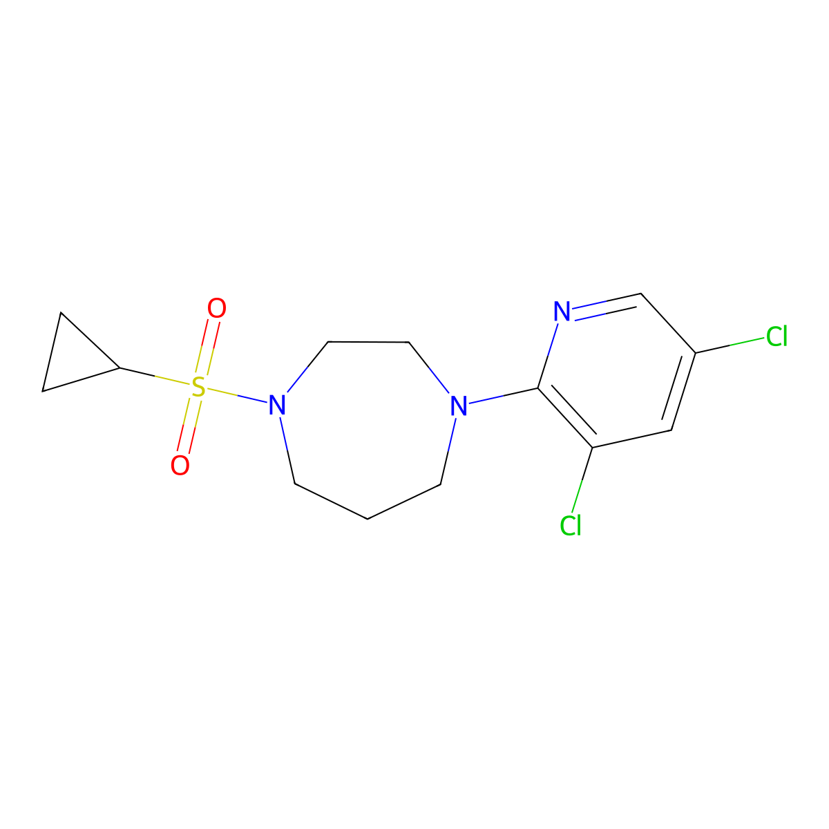 1-(Cyclopropanesulfonyl)-4-(3,5-dichloropyridin-2-yl)-1,4-diazepane molecular structure, CAS 2742035-56-7