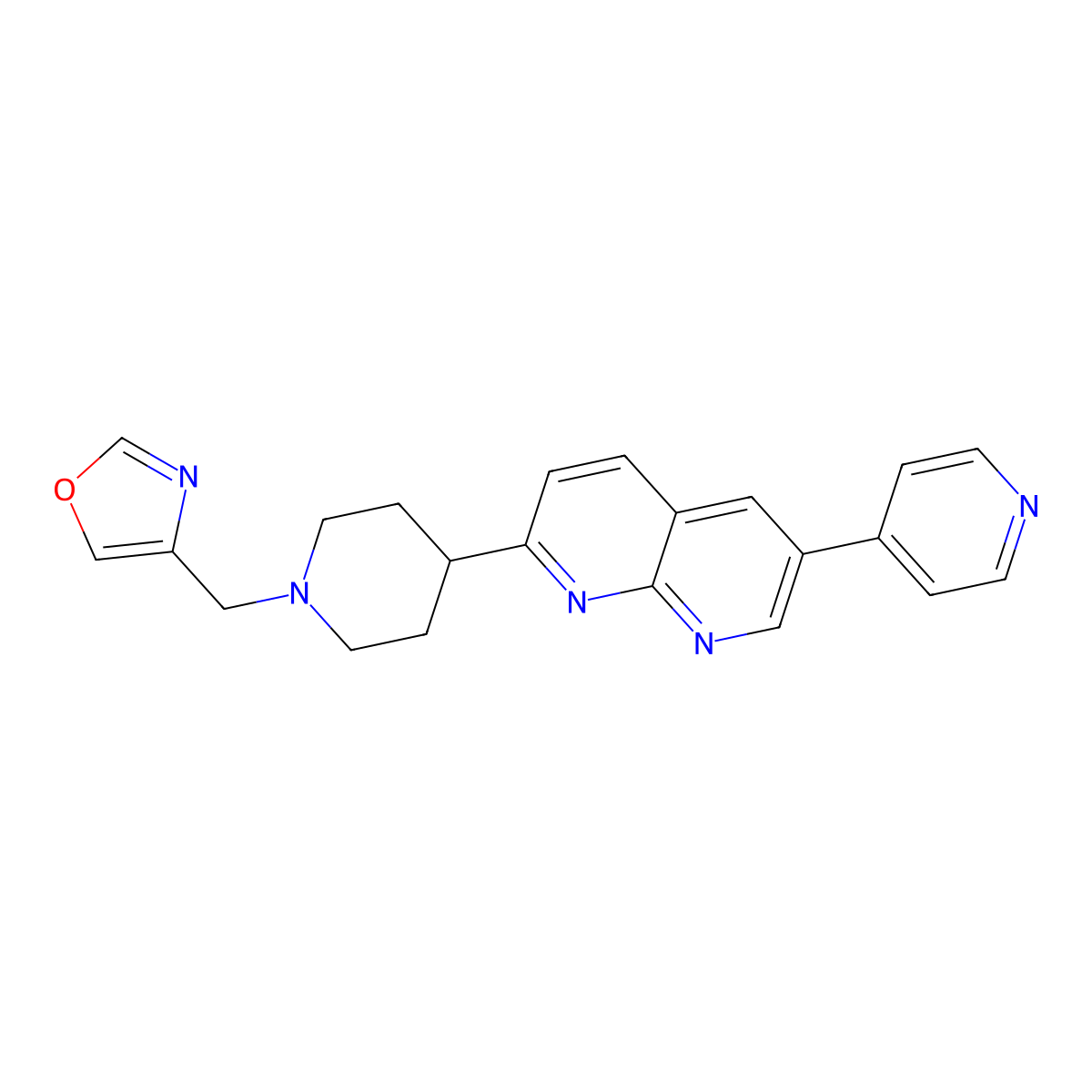 2-{1-[(1,3-Oxazol-4-yl)methyl]piperidin-4-yl}-6-(pyridin-4-yl)-1,8-naphthyridine molecular structure, CAS 2742035-59-0