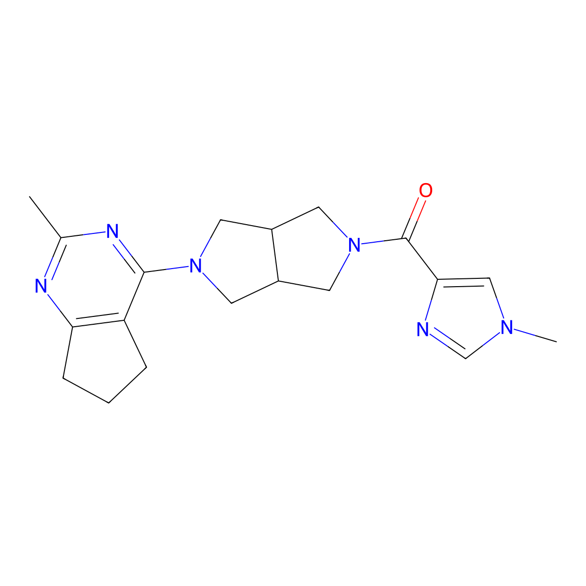 1-methyl-4-(5-{2-methyl-5H,6H,7H-cyclopenta[d]pyrimidin-4-yl}-octahydropyrrolo[3,4-c]pyrrole-2-carbonyl)-1H-imidazole molecular structure, CAS 2742035-63-6