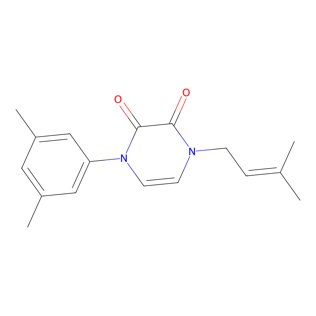 1-(3,5-Dimethylphenyl)-4-(3-methylbut-2-en-1-yl)-1,2,3,4-tetrahydropyrazine-2,3-dione molecular structure, CAS 2742035-64-7