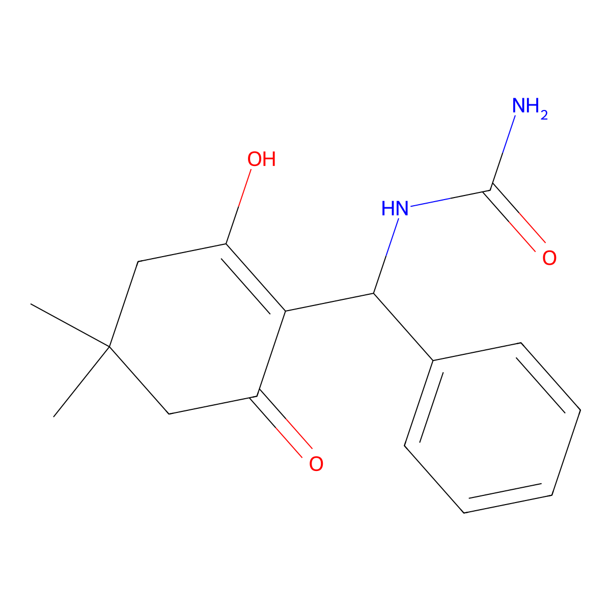 [(2-Hydroxy-4,4-dimethyl-6-oxocyclohex-1-en-1-yl)(phenyl)methyl]urea molecular structure, CAS 2742035-65-8