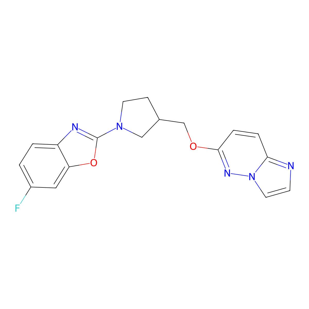 6-Fluoro-2-[3-({imidazo[1,2-b]pyridazin-6-yloxy}methyl)pyrrolidin-1-yl]-1,3-benzoxazole molecular structure, CAS 2742035-66-9