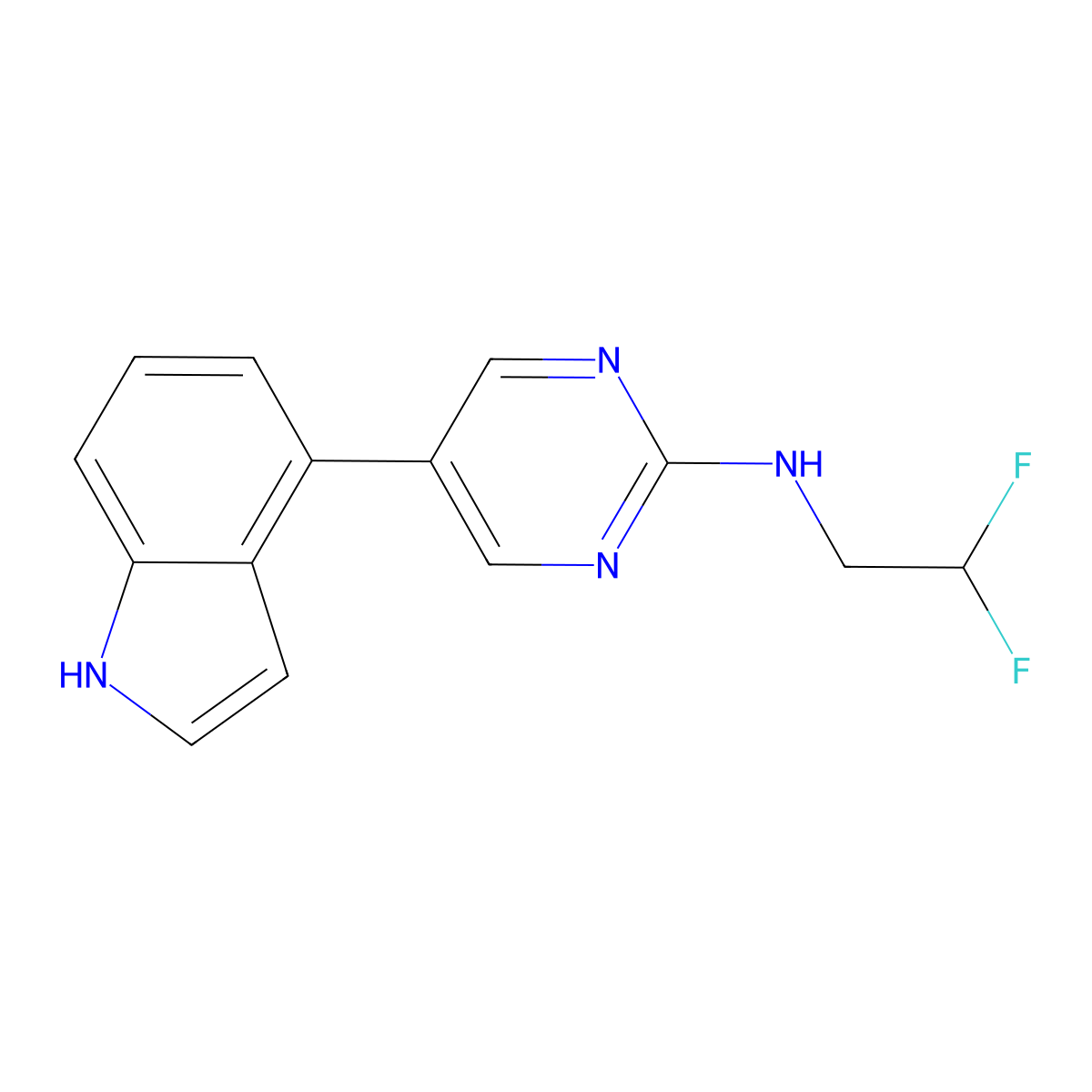 N-(2,2-difluoroethyl)-5-(1H-indol-4-yl)pyrimidin-2-amine molecular structure, CAS 2742035-69-2