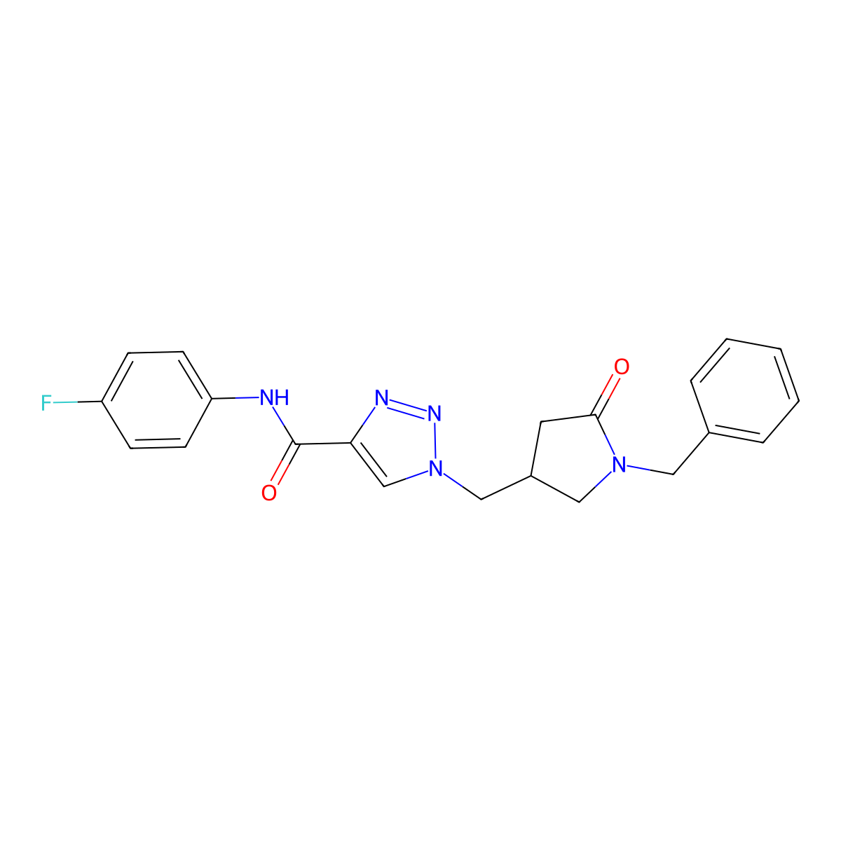 1-[(1-benzyl-5-oxopyrrolidin-3-yl)methyl]-N-(4-fluorophenyl)-1H-1,2,3-triazole-4-carboxamide molecular structure, CAS 2742035-70-5