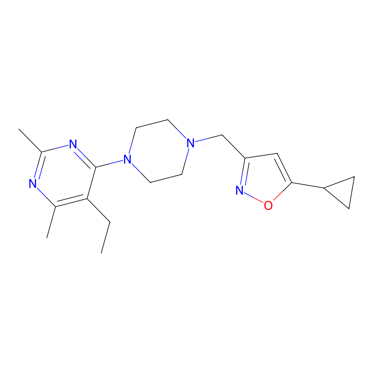 4-{4-[(5-Cyclopropyl-1,2-oxazol-3-yl)methyl]piperazin-1-yl}-5-ethyl-2,6-dimethylpyrimidine molecular structure, CAS 2742035-71-6
