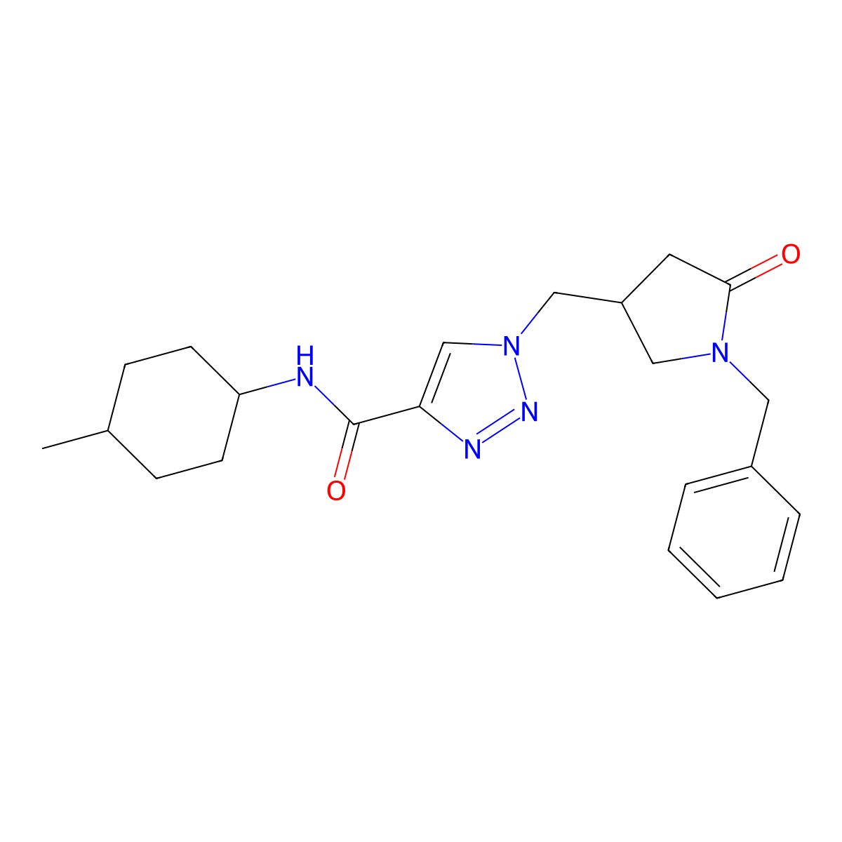 1-[(1-benzyl-5-oxopyrrolidin-3-yl)methyl]-N-(4-methylcyclohexyl)-1H-1,2,3-triazole-4-carboxamide molecular structure, CAS 2742035-73-8
