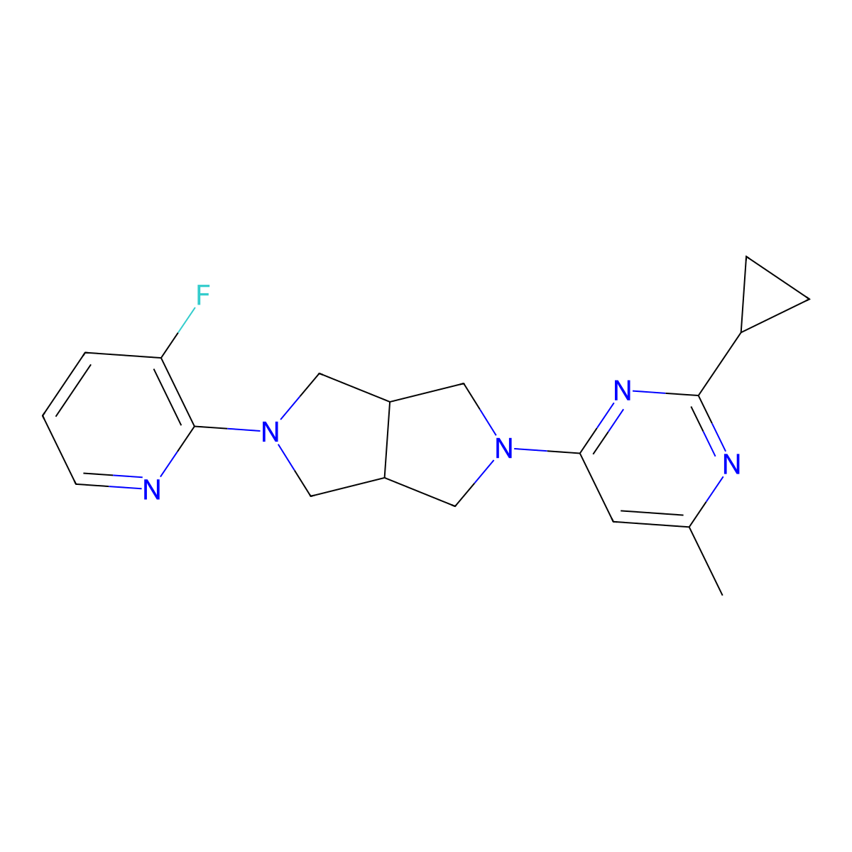 2-Cyclopropyl-4-[5-(3-fluoropyridin-2-yl)-octahydropyrrolo[3,4-c]pyrrol-2-yl]-6-methylpyrimidine molecular structure, CAS 2742035-74-9
