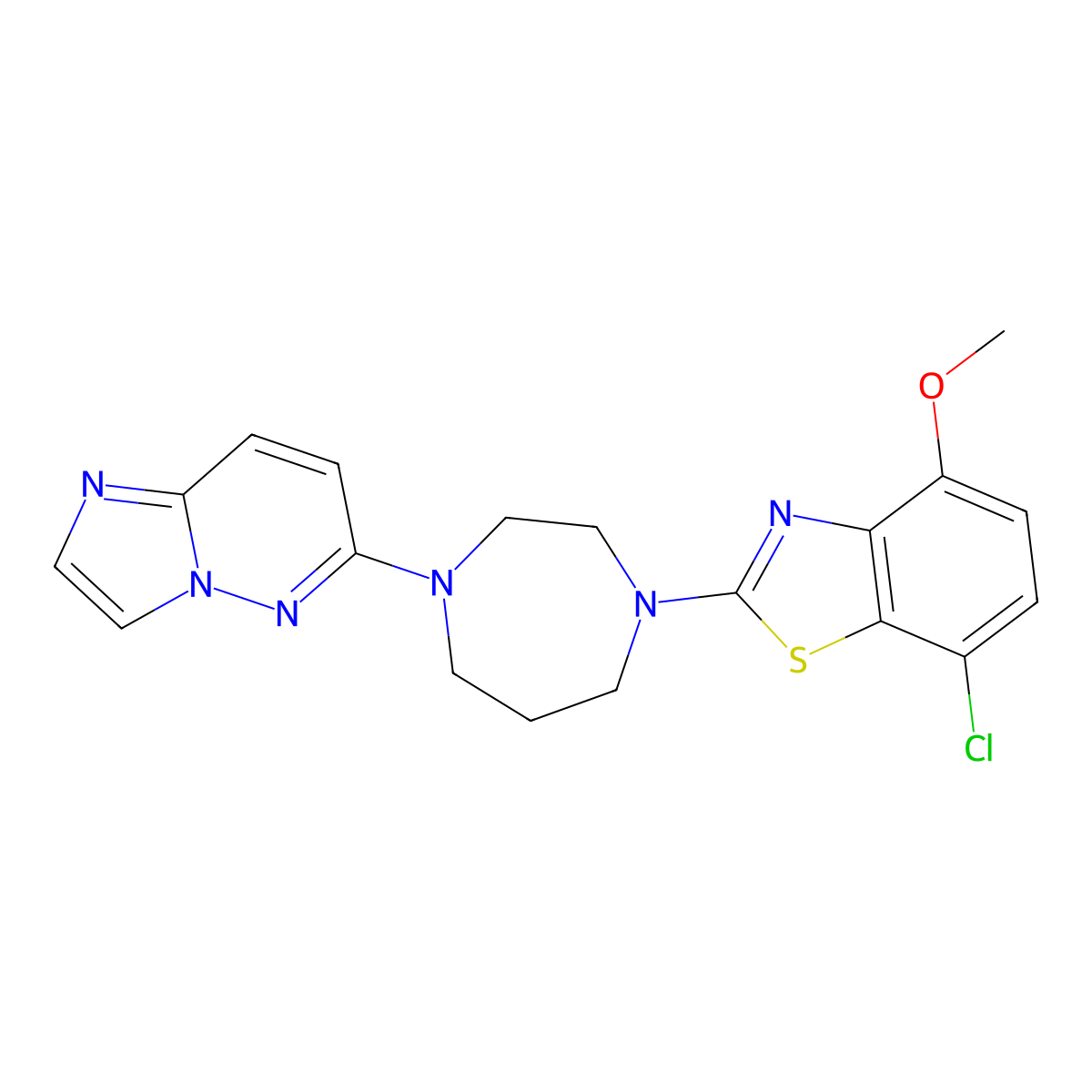 7-Chloro-2-(4-{imidazo[1,2-b]pyridazin-6-yl}-1,4-diazepan-1-yl)-4-methoxy-1,3-benzothiazole molecular structure, CAS 2742035-80-7