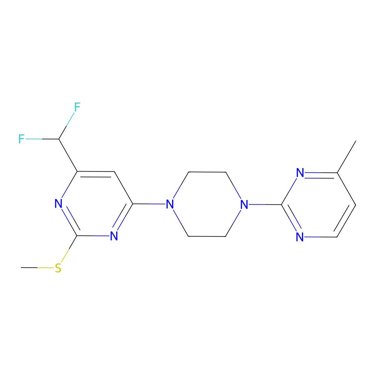 4-(Difluoromethyl)-6-[4-(4-methylpyrimidin-2-yl)piperazin-1-yl]-2-(methylsulfanyl)pyrimidine molecular structure, CAS 2742035-83-0