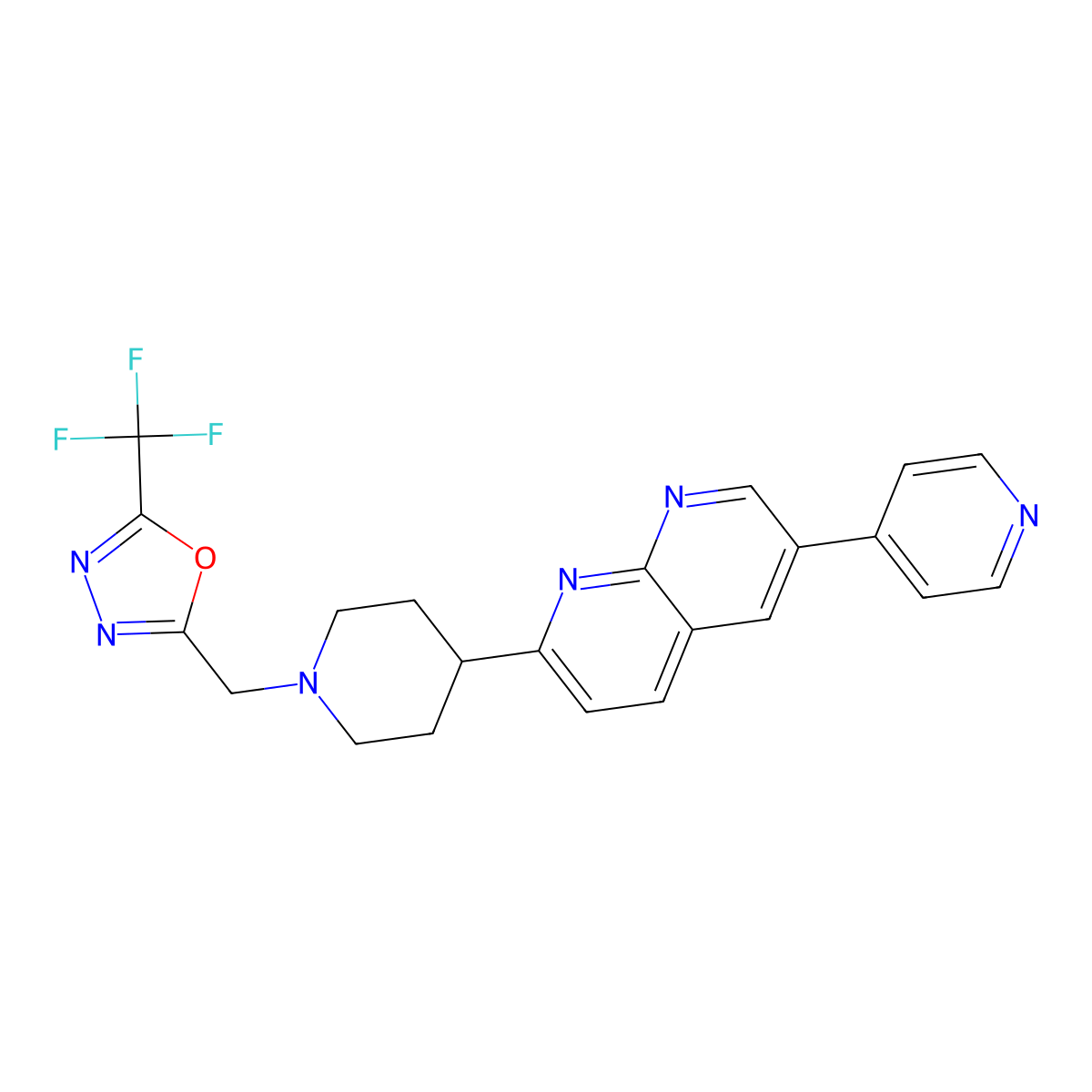 6-(Pyridin-4-yl)-2-(1-{[5-(trifluoromethyl)-1,3,4-oxadiazol-2-yl]methyl}piperidin-4-yl)-1,8-naphthyridine molecular structure, CAS 2742035-85-2