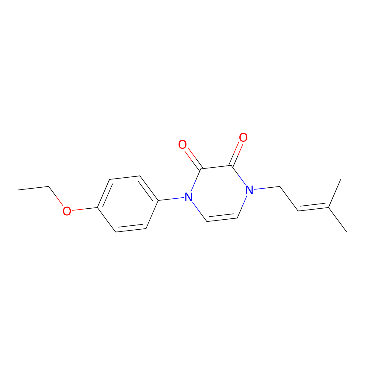 1-(4-Ethoxyphenyl)-4-(3-methylbut-2-en-1-yl)-1,2,3,4-tetrahydropyrazine-2,3-dione molecular structure, CAS 2742035-89-6