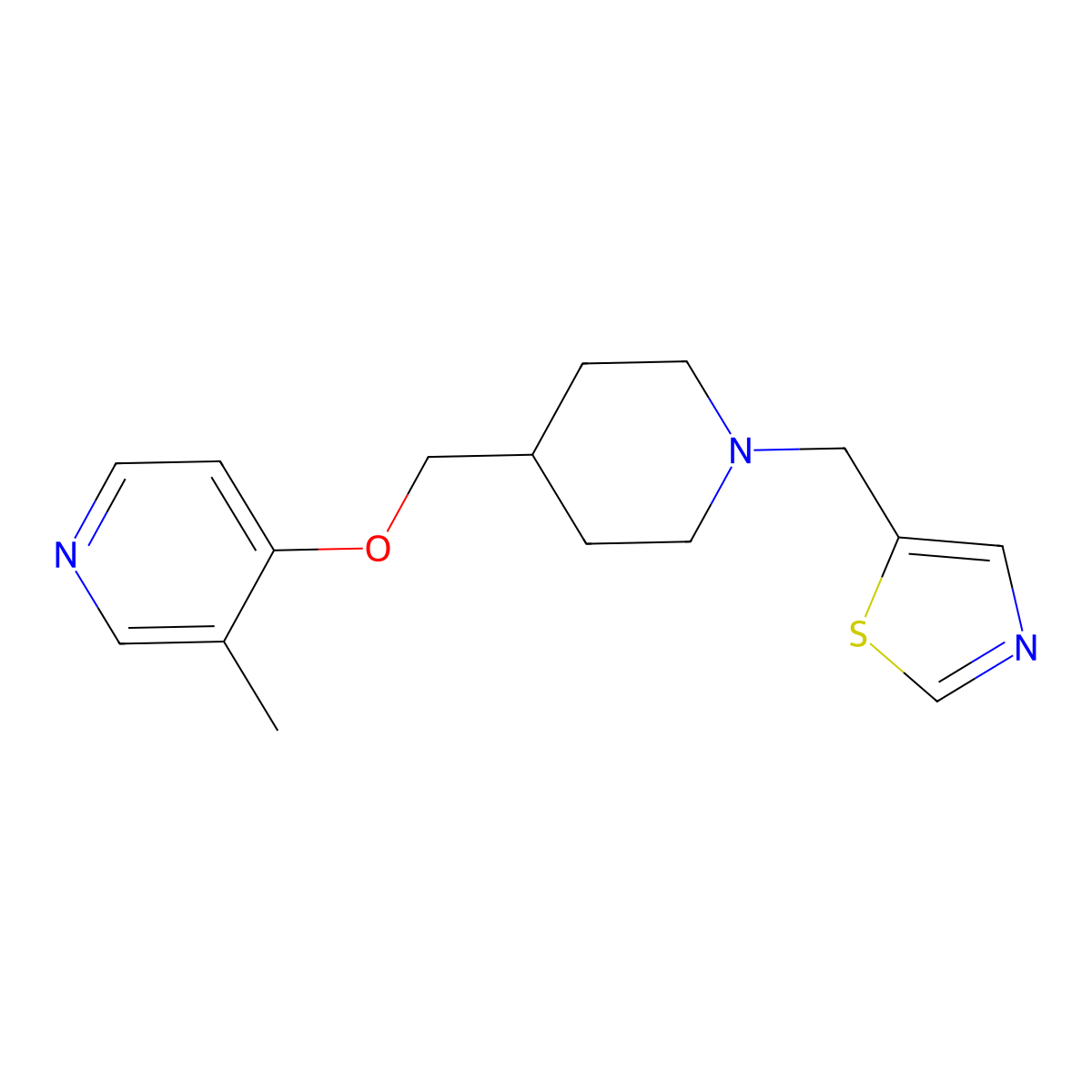 3-Methyl-4-({1-[(1,3-thiazol-5-yl)methyl]piperidin-4-yl}methoxy)pyridine molecular structure, CAS 2742035-91-0