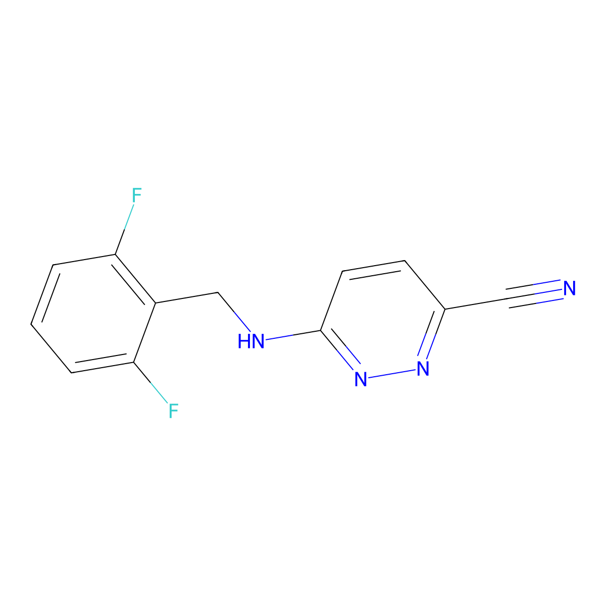 6-{[(2,6-Difluorophenyl)methyl]amino}pyridazine-3-carbonitrile molecular structure, CAS 2742035-95-4