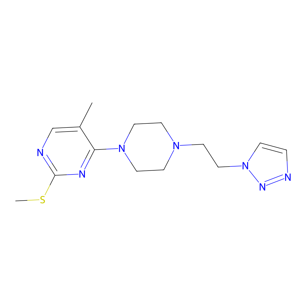 5-methyl-2-(methylsulfanyl)-4-{4-[2-(1H-1,2,3-triazol-1-yl)ethyl]piperazin-1-yl}pyrimidine molecular structure, CAS 2742035-98-7