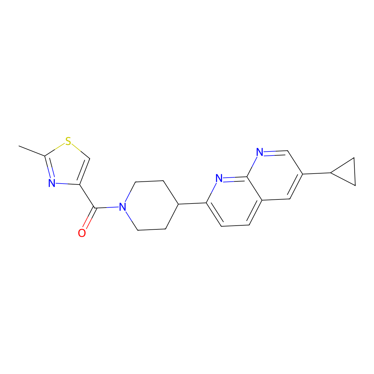 6-Cyclopropyl-2-[1-(2-methyl-1,3-thiazole-4-carbonyl)piperidin-4-yl]-1,8-naphthyridine molecular structure, CAS 2742035-99-8