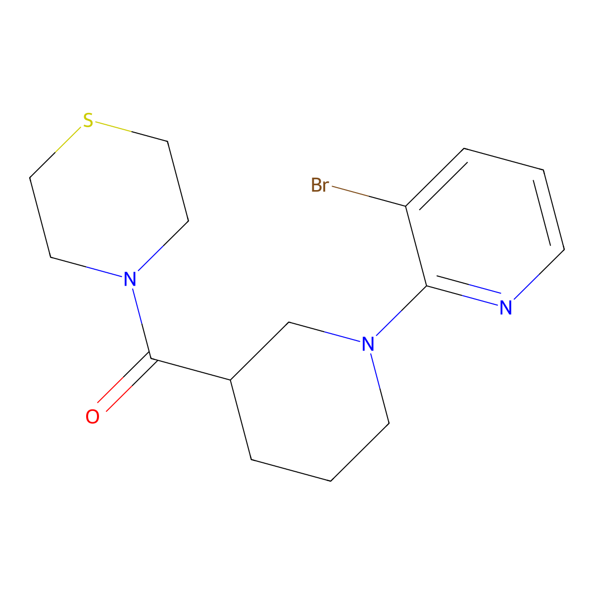 4-[1-(3-Bromopyridin-2-yl)piperidine-3-carbonyl]thiomorpholine molecular structure, CAS 2742036-01-5