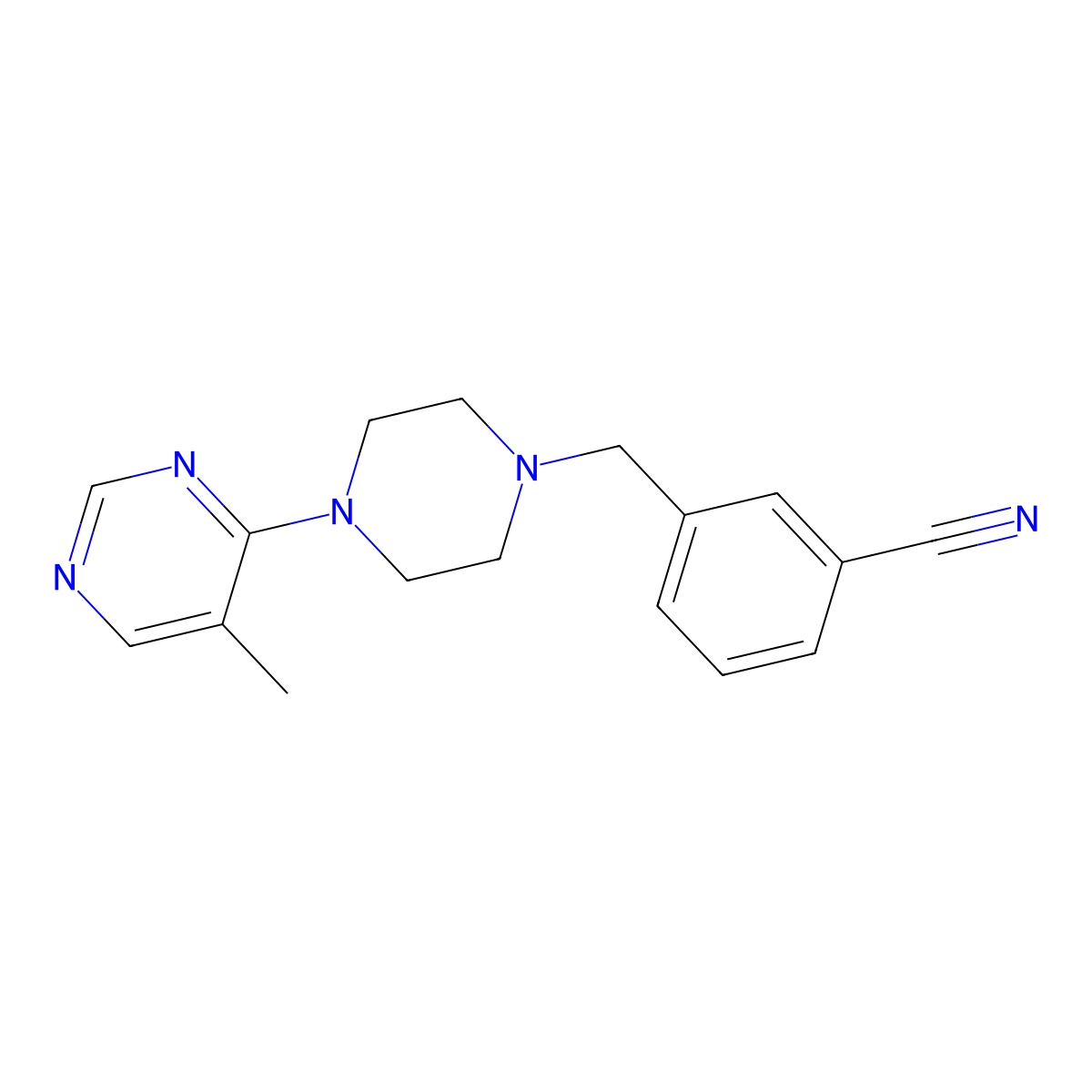 3-{[4-(5-Methylpyrimidin-4-yl)piperazin-1-yl]methyl}benzonitrile molecular structure, CAS 2742036-05-9