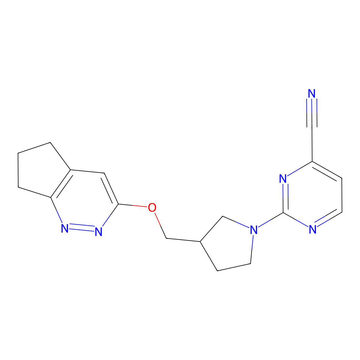 2-[3-({5H,6H,7H-cyclopenta[c]pyridazin-3-yloxy}methyl)pyrrolidin-1-yl]pyrimidine-4-carbonitrile molecular structure, CAS 2742036-06-0