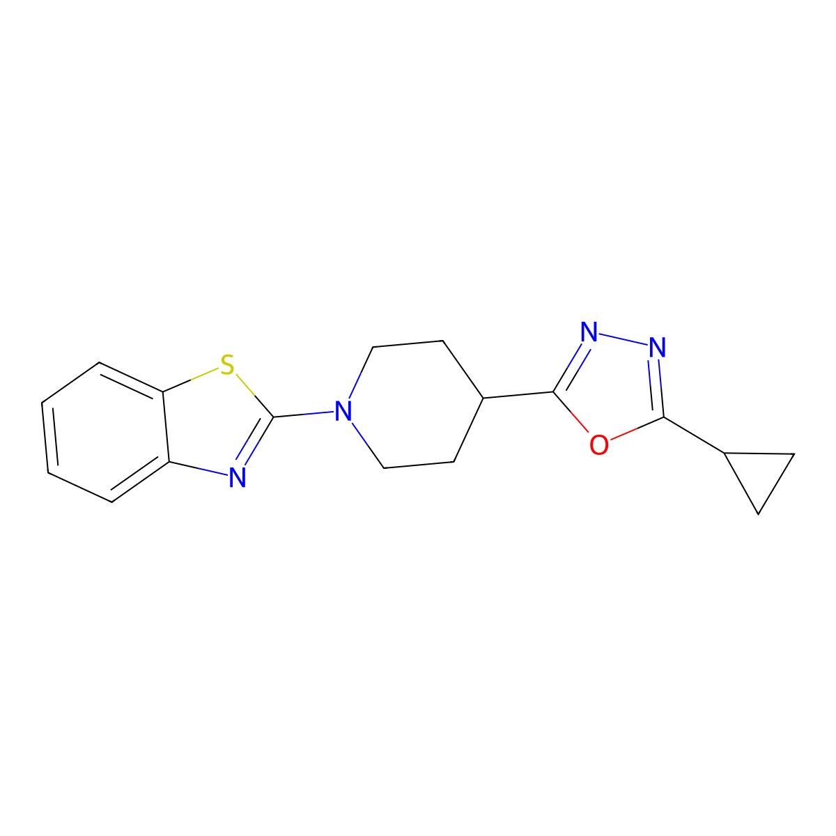2-[4-(5-Cyclopropyl-1,3,4-oxadiazol-2-yl)piperidin-1-yl]-1,3-benzothiazole molecular structure, CAS 2742036-07-1