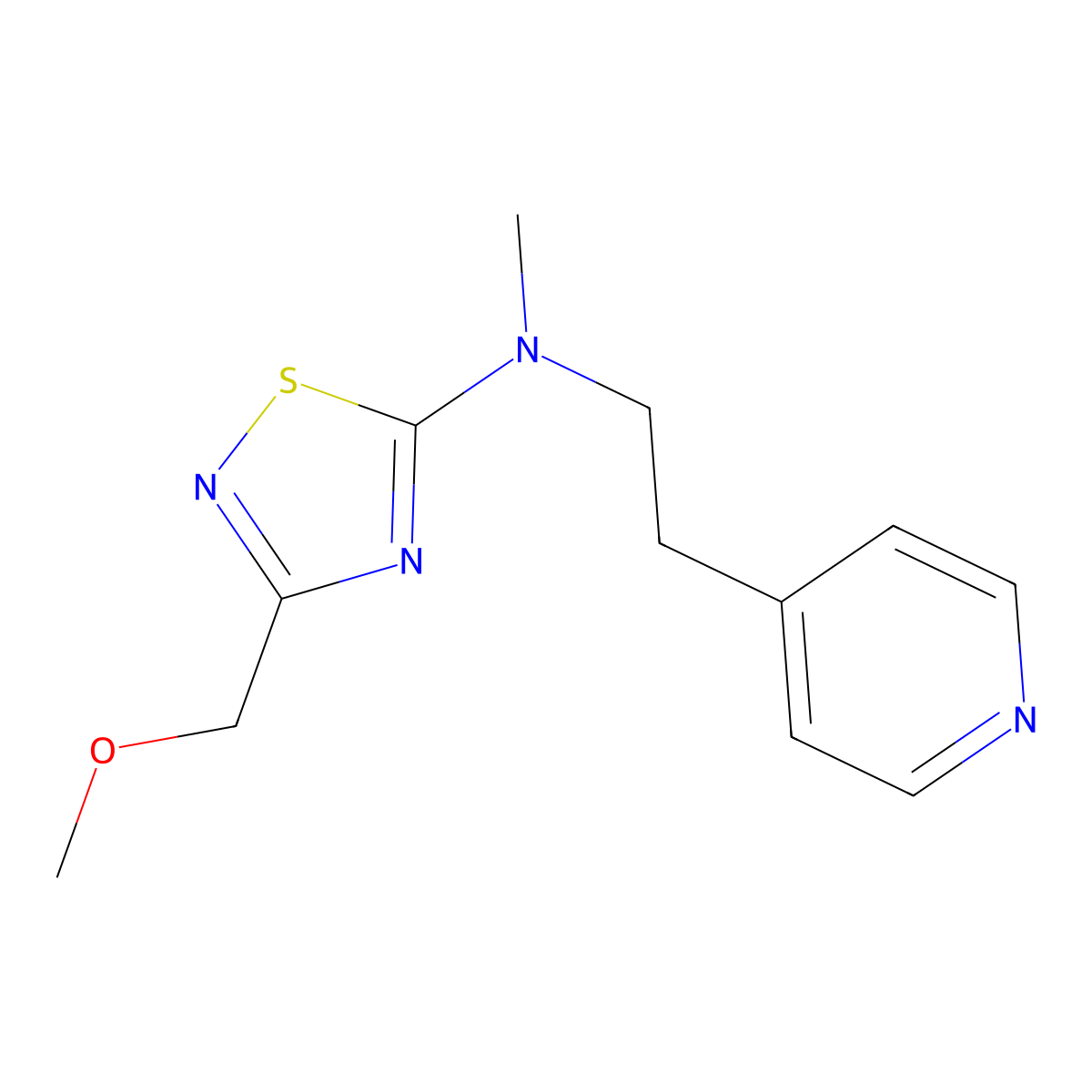 3-(methoxymethyl)-N-methyl-N-[2-(pyridin-4-yl)ethyl]-1,2,4-thiadiazol-5-amine molecular structure, CAS 2742036-12-8