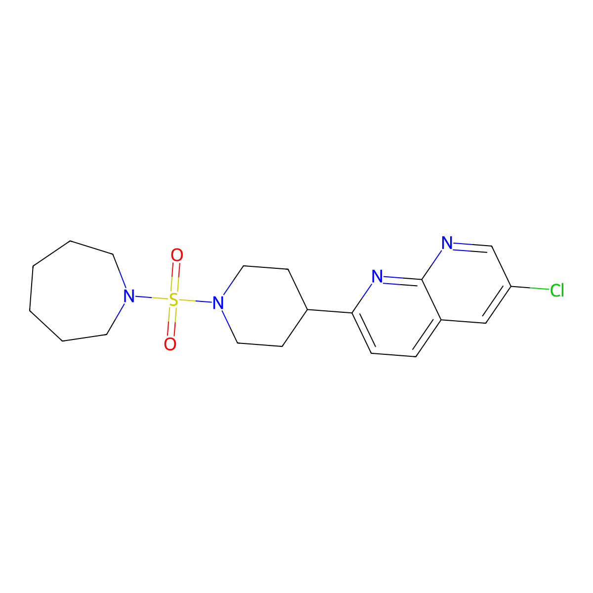 2-[1-(Azepane-1-sulfonyl)piperidin-4-yl]-6-chloro-1,8-naphthyridine molecular structure, CAS 2742036-17-3